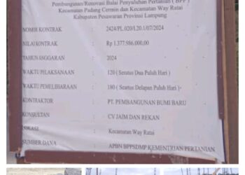 Dispertanak Pesawaran Minta Awasi Proyek BPP Way Ratai  