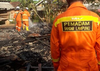 Damkar Pesawaran Lelet, Tiga Unit Damkar Bandar Lampung Berhasil Padamkan Api.