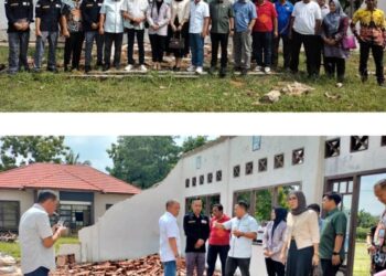 Komisi III DPRD Pesawaran di Dampingi Perwakilan PU Cipta Karya Lakukan Kroscek Kelokasi Kantor Camat Tegineneng Yang Ambruk.