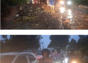 Jalan Provinsi Lintas Way Ratai Padang Cermin – Teluk Betung Utara Tertimbun Tanah Longsor.