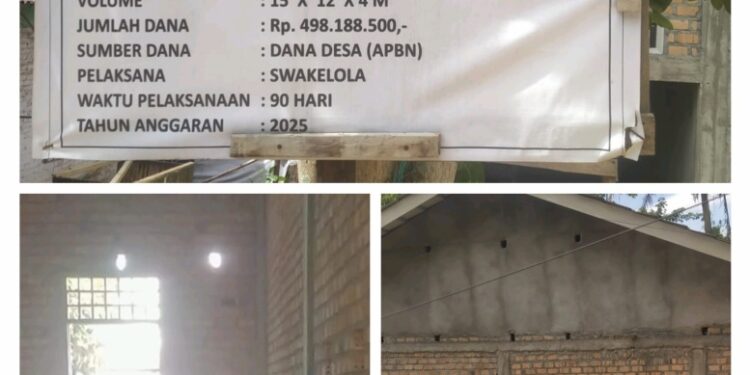 SETENGAH MILIAR DI BANTARAN SUNGAI? GEDUNG SERBAGUNA DESA TEKANA DIDUGA TAK BER-IMB DAN BERBAU BORONGAN SILUMAN