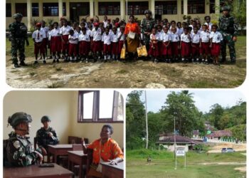 Satgas Pamtas RI–PNG Mobile Gobang VII Yonif 9 Marinir Tanamkan Wawasan Kebangsaan dan Disiplin kepada Pelajar Maybrat