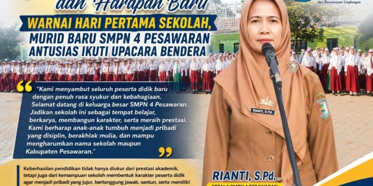 Semangat Baru dan Harapan Baru Warnai Hari Pertama Sekolah, Murid Baru SMPN 4 Pesawaran Antusias Ikuti Upacara Bendera