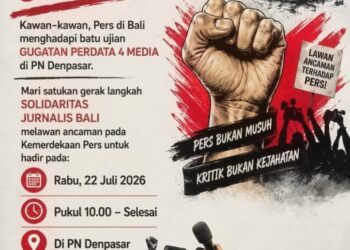 Jurnallis Bali serukan “Pers Merdeka, Demokrasi Terjaga”. Gugatan dinilai berpotensi ciptakan chilling effect